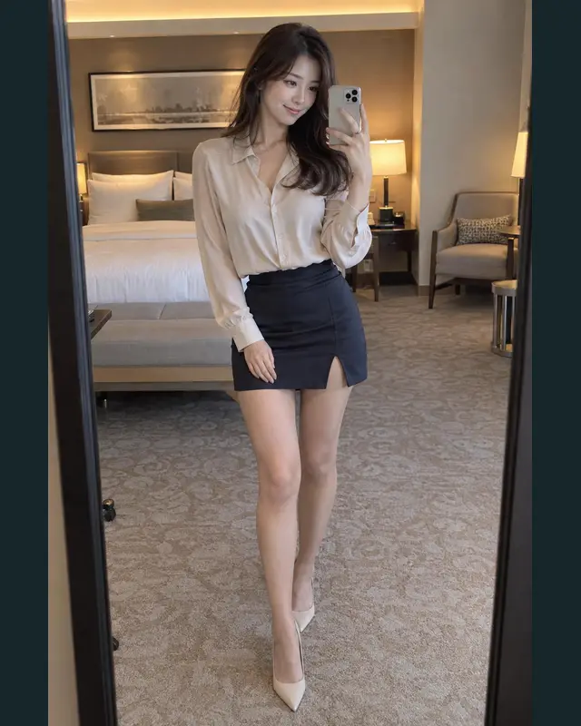 부산 사상구 안내 카드의 성인 모델 거울 셀카