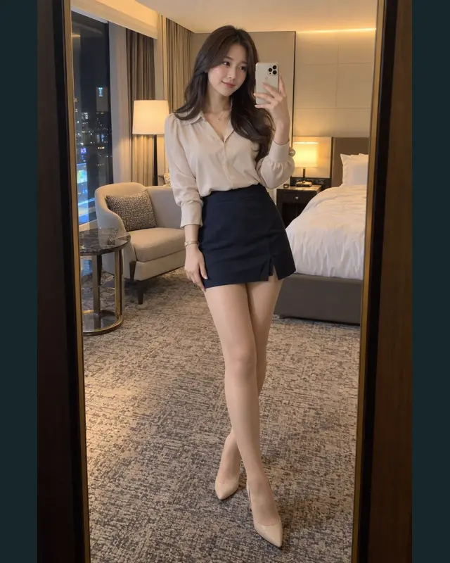 부산 지역 안내 카드의 성인 모델 거울 셀카