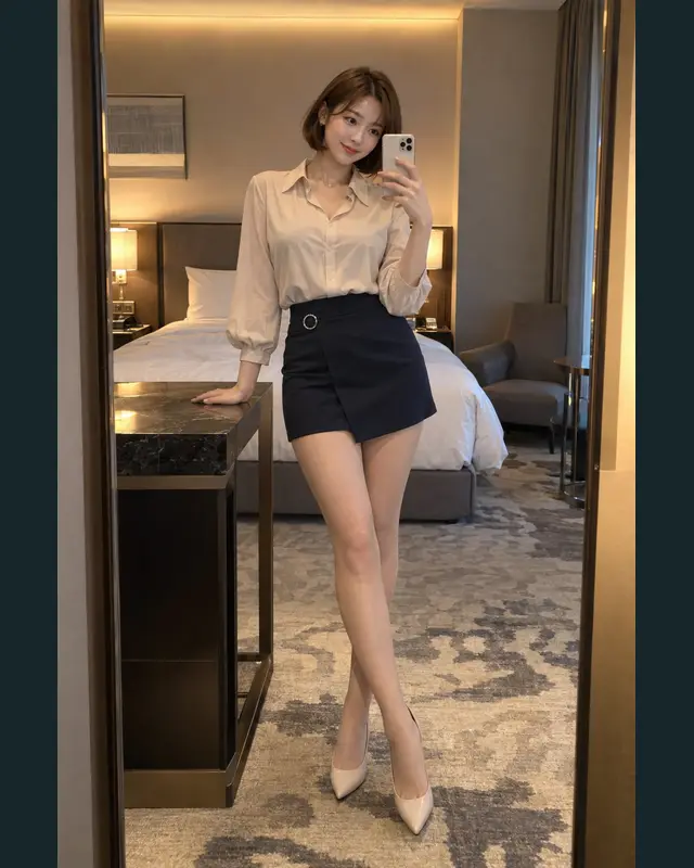 구미 지역 안내 카드의 성인 모델 거울 셀카