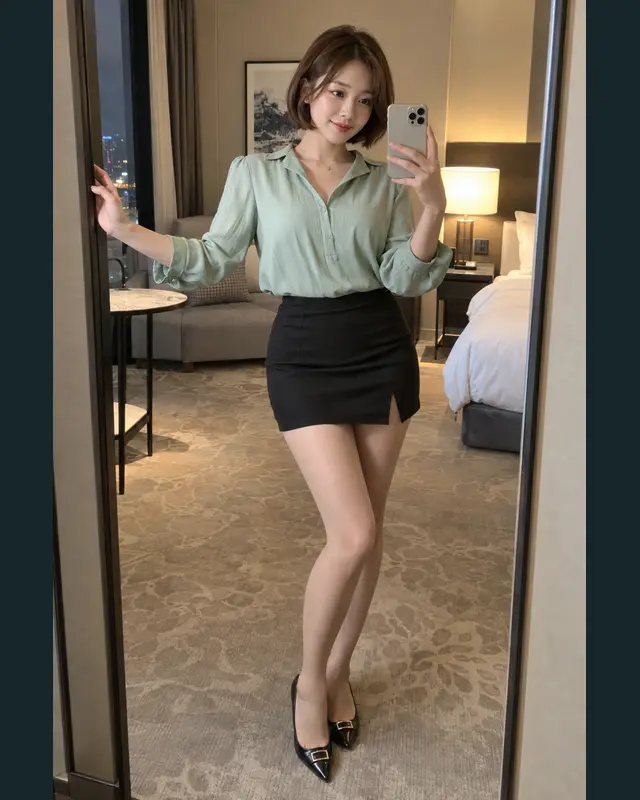 경기 파주시 안내 카드의 성인 모델 거울 셀카