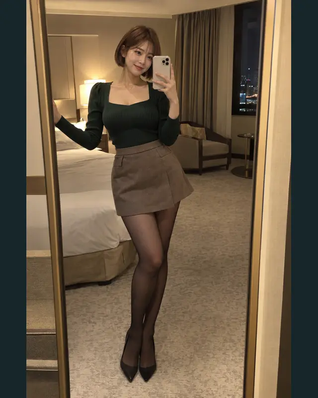 인천 남동구 안내 카드의 성인 모델 거울 셀카