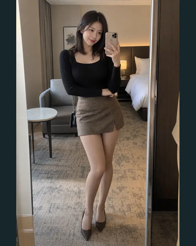 인천 옹진군 안내 카드의 성인 모델 거울 셀카