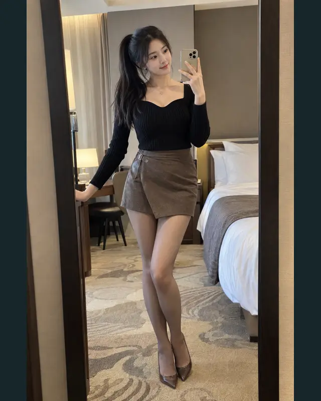 서울 마포구 안내 카드의 성인 모델 거울 셀카